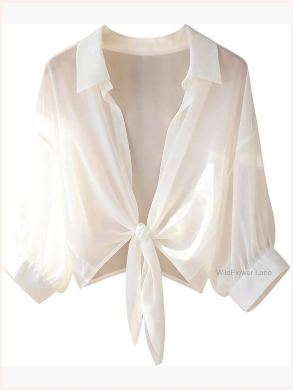 Chiffon Tie Front Blouse Long Sleeve Sheer Crop Top Dressy Shrug Bolero